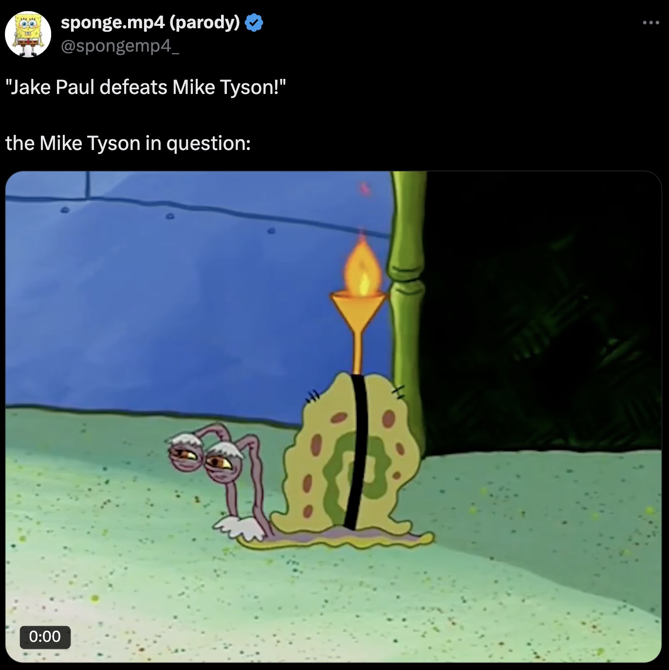 screenshot - sponge.mp4 parody "Jake Paul defeats Mike Tyson!" the Mike Tyson in question